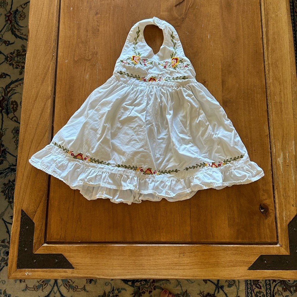 Blueberi Boulevard White Dress with Floral Accents